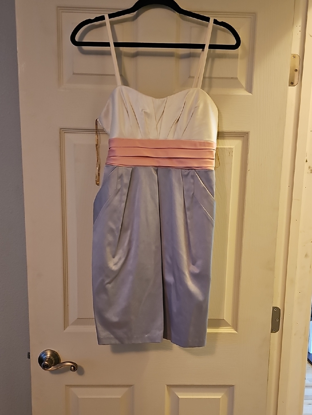 City Triangles White, Light Pink & Lavender Satin Midi Dress